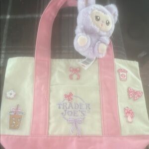 Kids Pink & Cream Tote Bag with Plush Charm